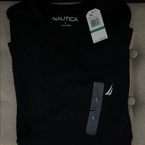 Nautica Black Long Sleeve Crewneck Tee with White Sail Logo